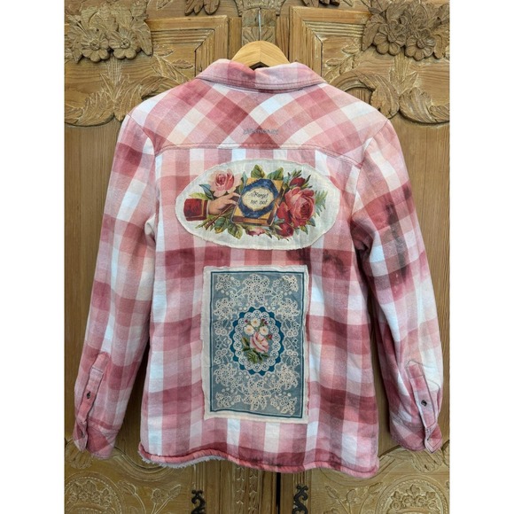 Distressed/ Upcycled Lined Flannel Vintage Floral Patchwork Cottagecore M